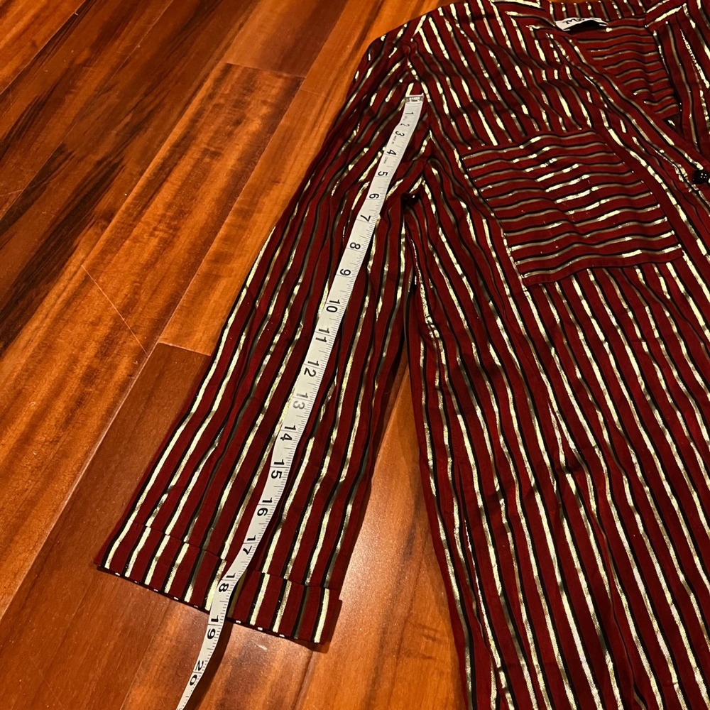 Mumu Maribelle Shirt Dress Red Burgundy Gold Metallic Stripe Tunic Show Me Small - Picture 8 of 8